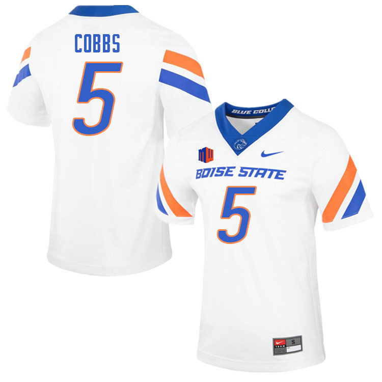 Men-Youth #5 Stefan Cobbs Boise State Broncos College Football Jerseys Stitched-White - Click Image to Close